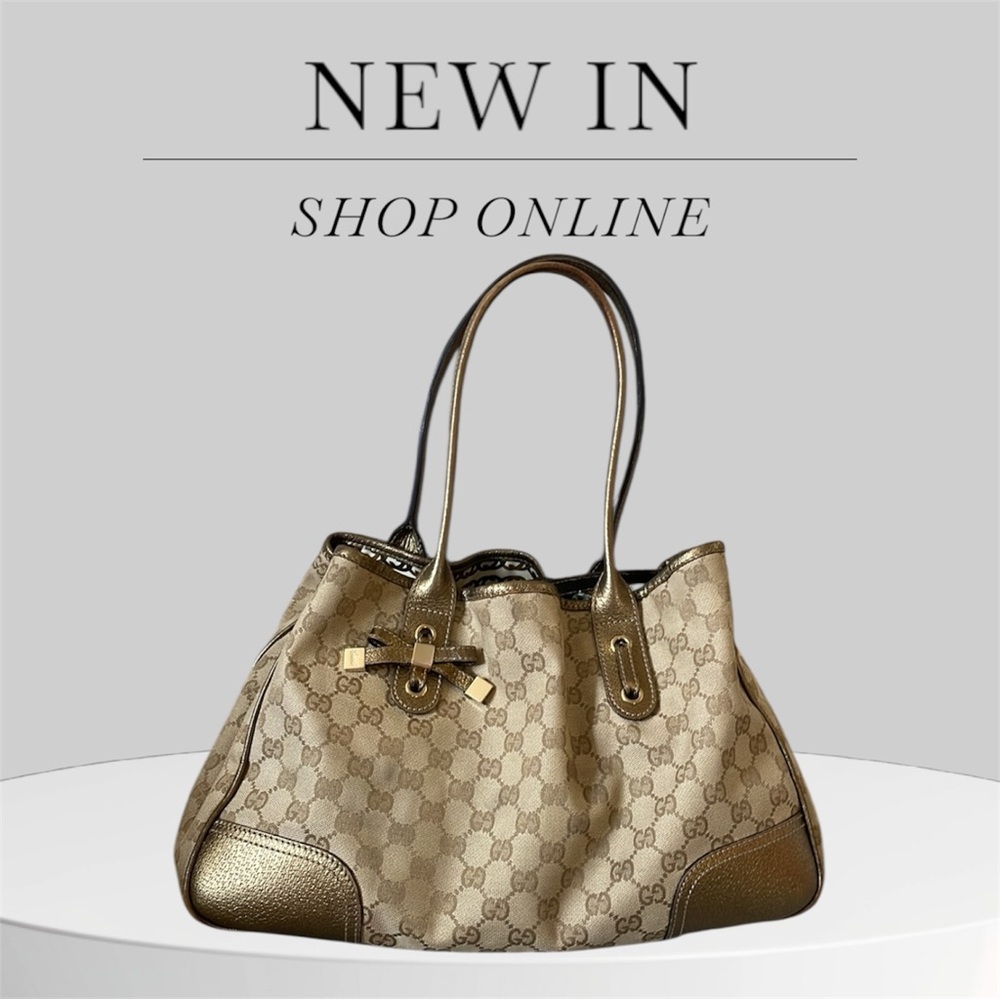 Used Gucci Cream and Gold Tote Bag with Iconic Design fair condition
